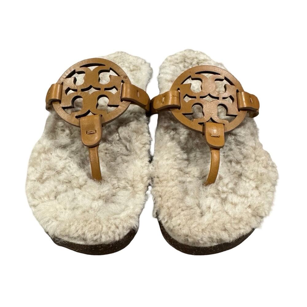 Tory Burch Miller Cloud Shearling Sandals Caramel 7